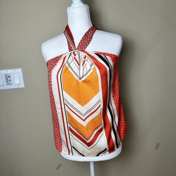 BANANA REPUBLIC Mixed Print Silky Satin Halter Top Size Small Petite - Picture 2 of 9